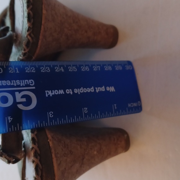 Nue Options sz 8 olive green silk cork wedges peep toe floral lining silk - Picture 6 of 8